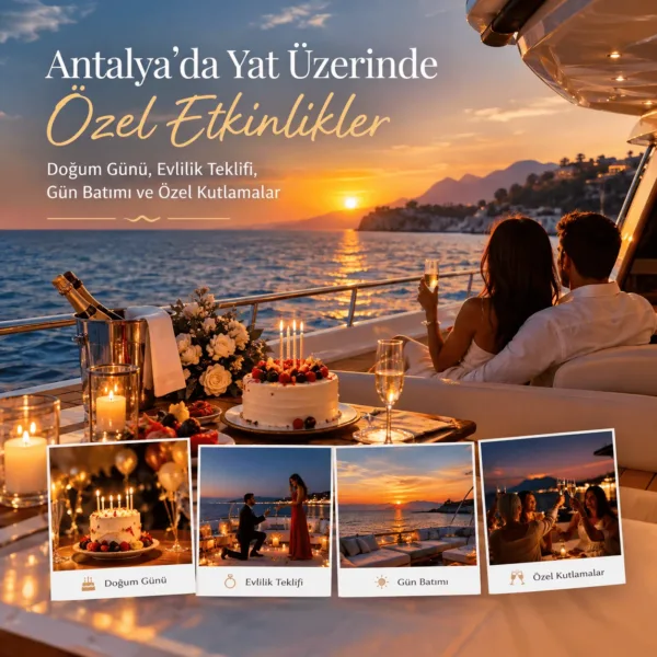 Antalya’da Yat Üzerinde Özel Etkinlikler Doğum Günü, Evlilik Teklifi, Gün Batımı ve Özel Kutlamalar